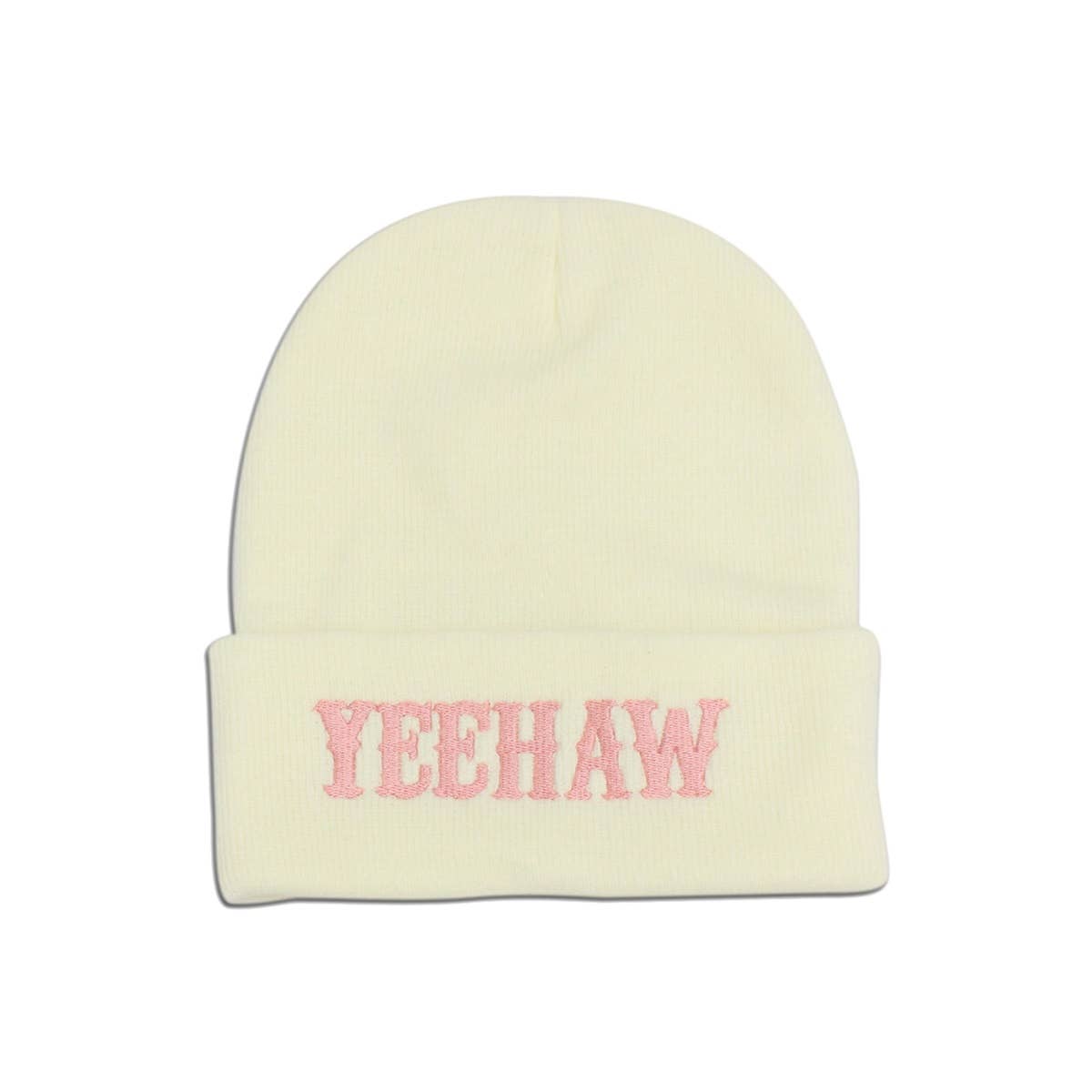 White Pink YEE HAW PULLOVER BEANIE for wholesale on Faire