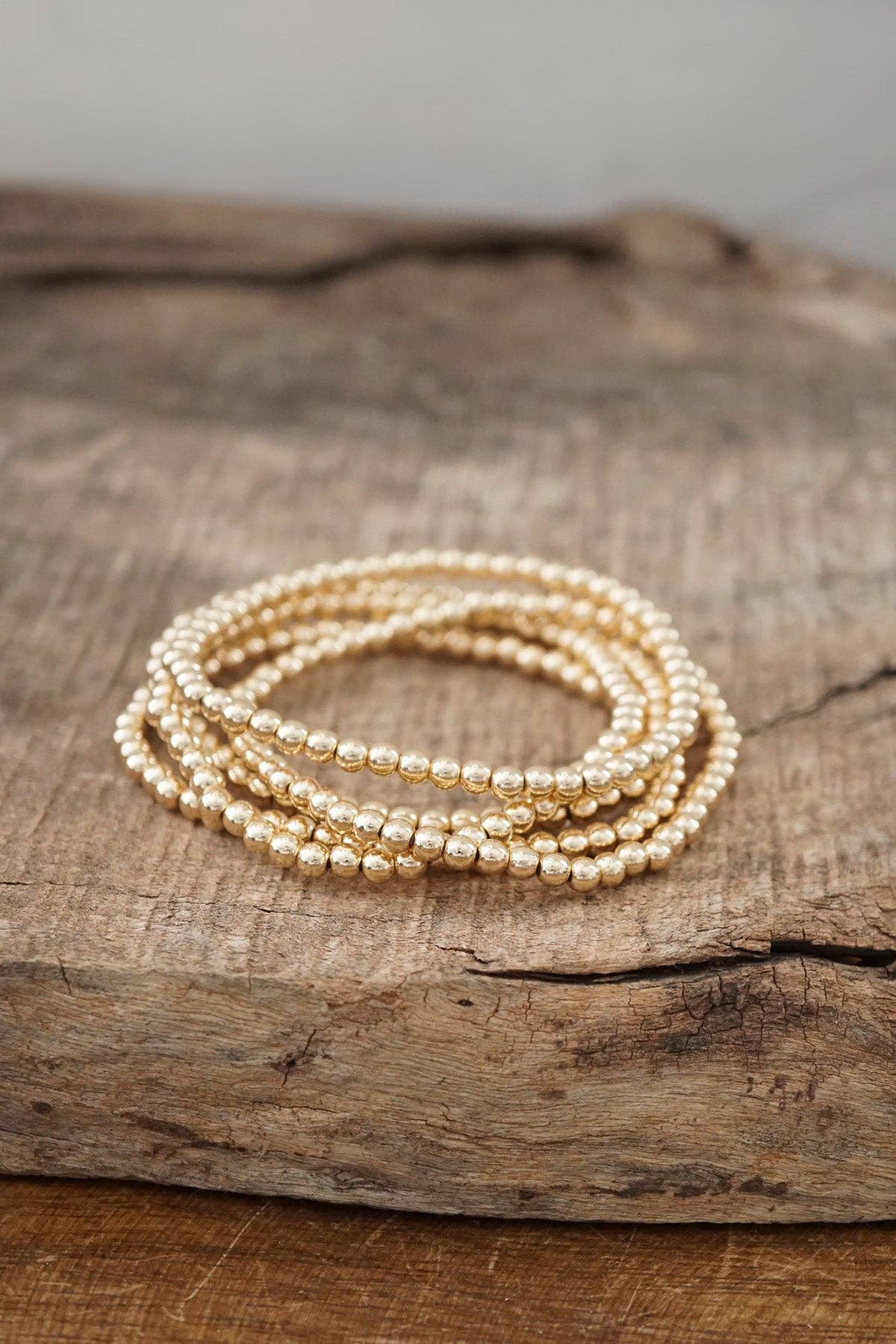 PennyLine inc - Wholesale Beaded Bracelet - Gold tone small ball beads bracelet stack of 5 bracelets1