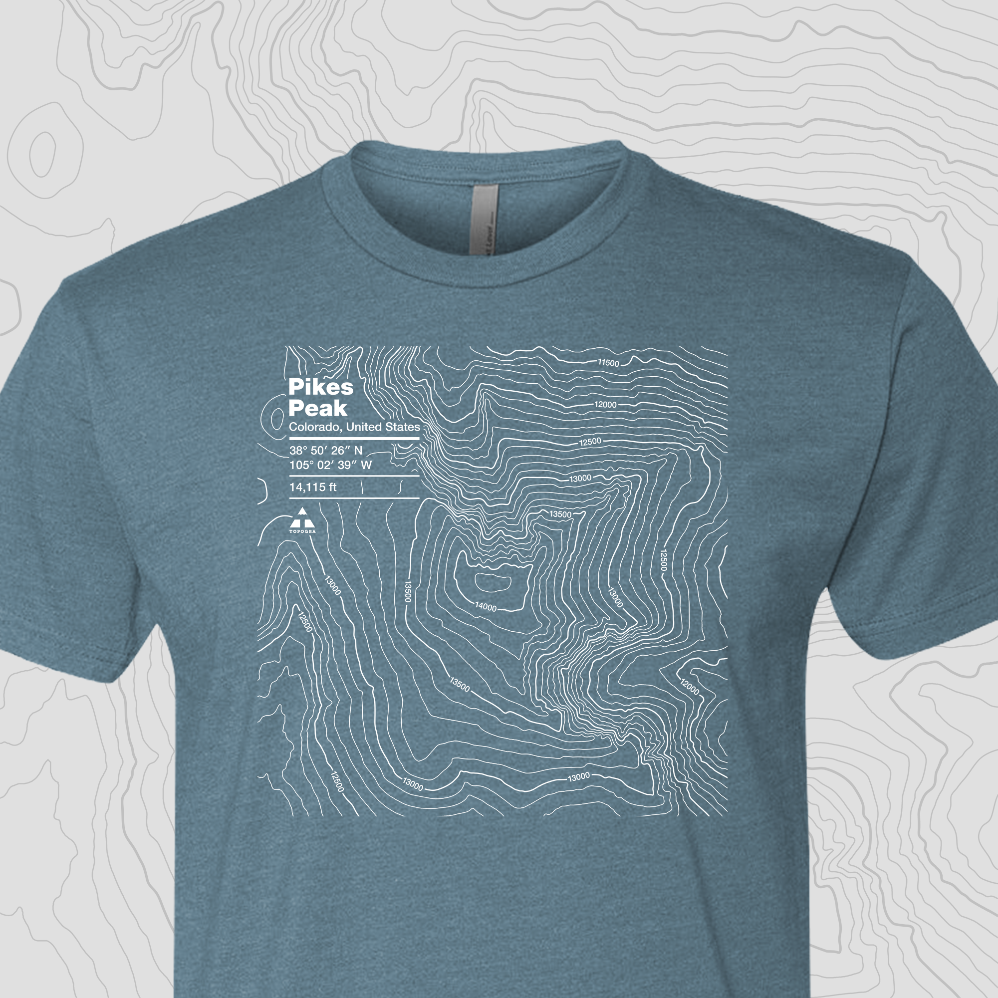 Topogra - Wholesale Screen Printed T-Shirt - Unisex - Pikes Peak, Colorado - Unisex Tee2