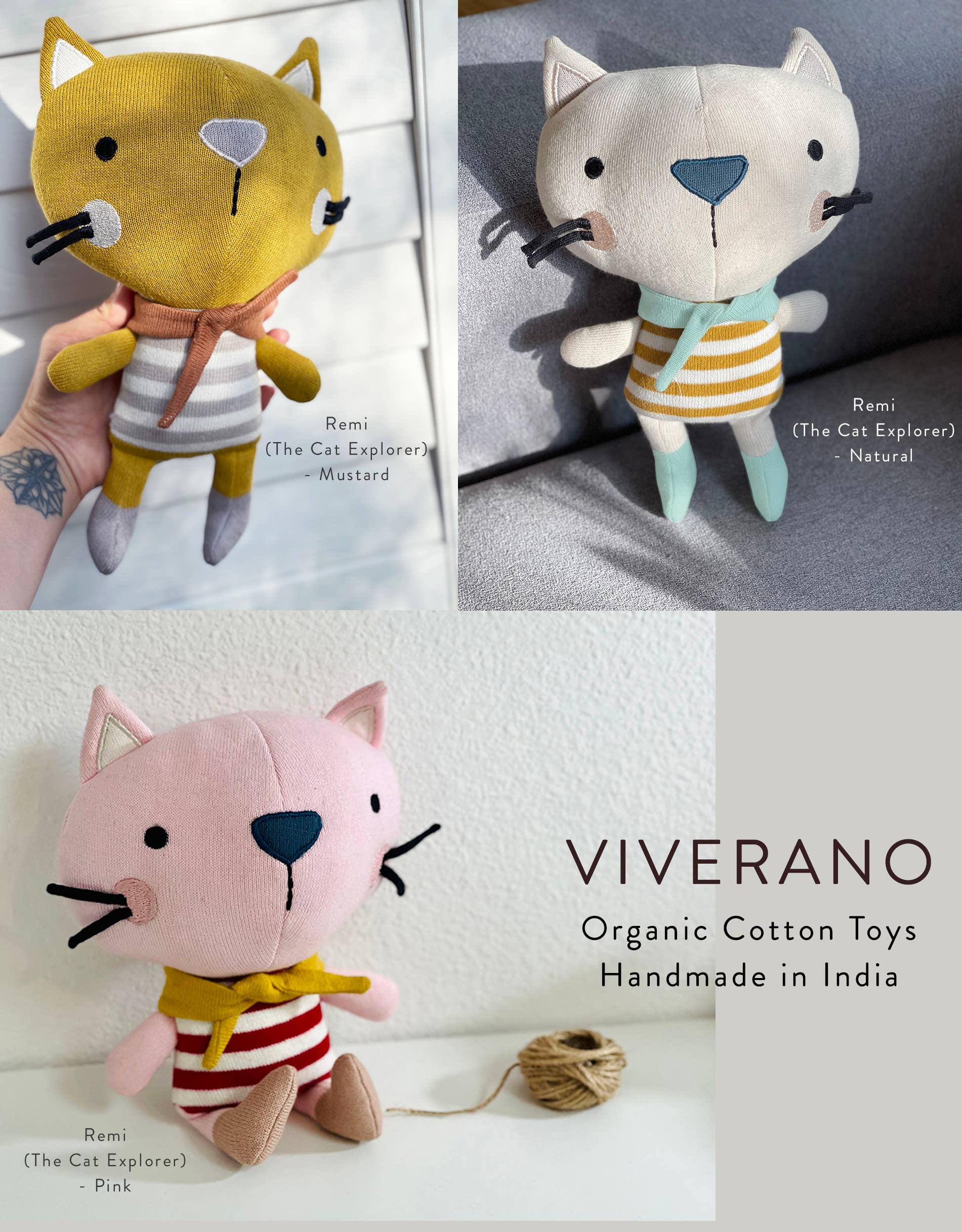 Viverano Organics – wholesale Stuffed/plush toy – Kids & baby – Remi Cat Organic Cotton Stuffed Animal Baby Kid Toy1