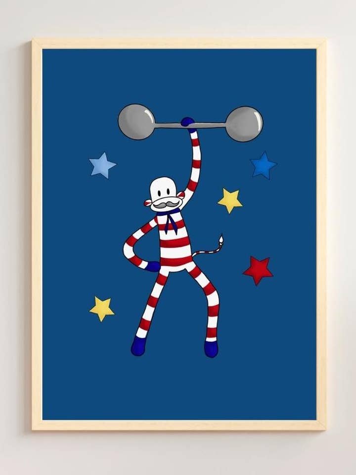Circus poster for men with strong blue stars for wholesale by Monsieur Chaussette