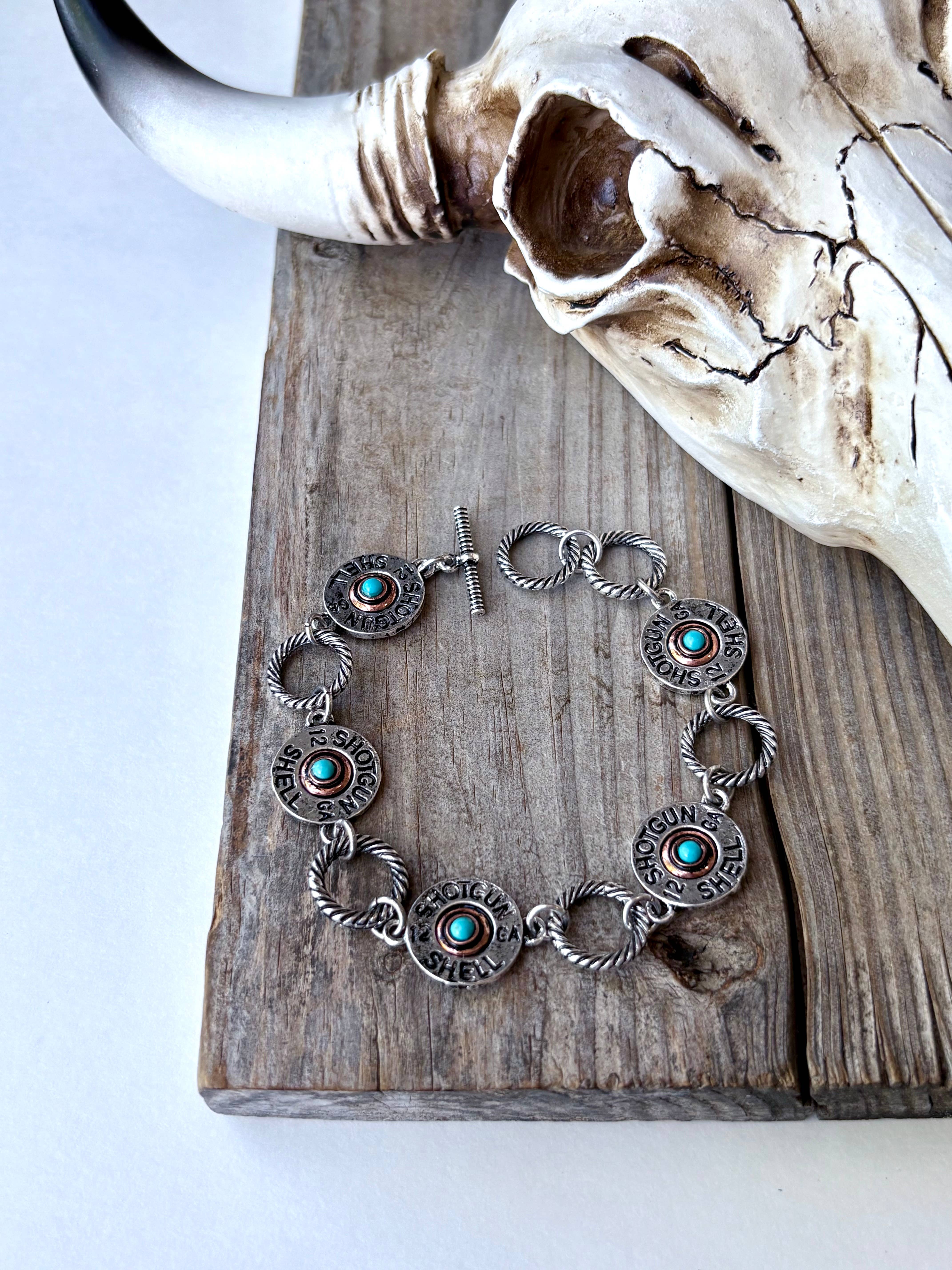 Boho Ranch Shop - Wholesale Link & Chain Bracelet - Western Sh&tg&n Shell Turquoise Stone Linked Bracelet0
