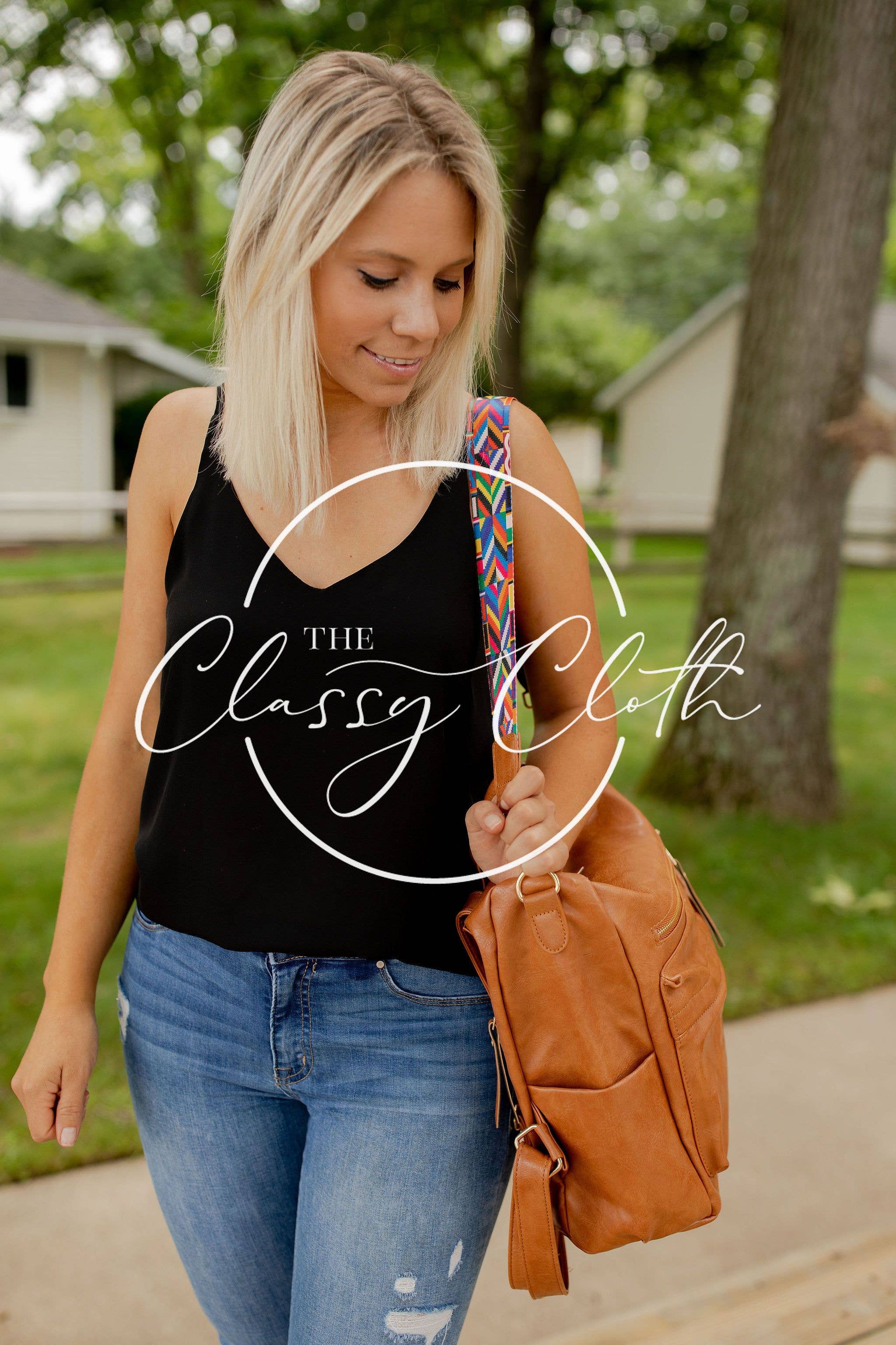 The Classy Cloth WS - Wholesale Backpack - Women's - Chloe Convertible Backpack - Tan - Aqua Brown Boho RTS3