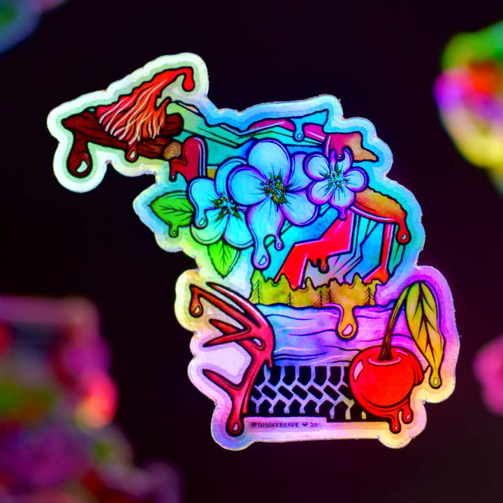 Michigan Holografisk Sticker, 4x4in for engroshandel hos Catnip and Kittens