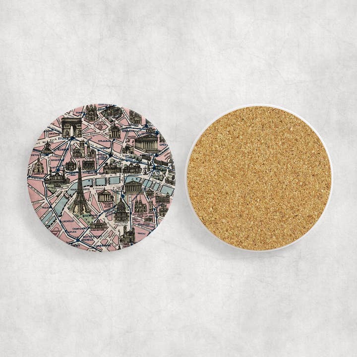 Paris France Vintage Map Ceramic and Cork Coaster for wholesale by Daisy Mae Designs