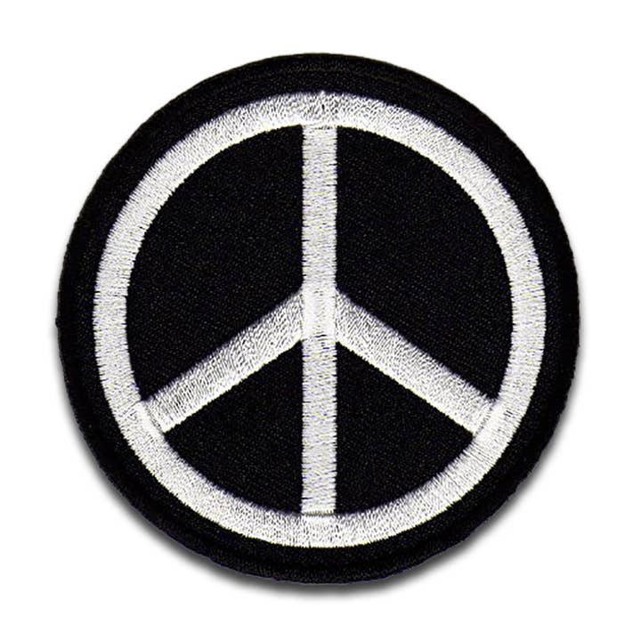 black Iron-on Patch Peace Sign Peace Love for wholesale on Faire