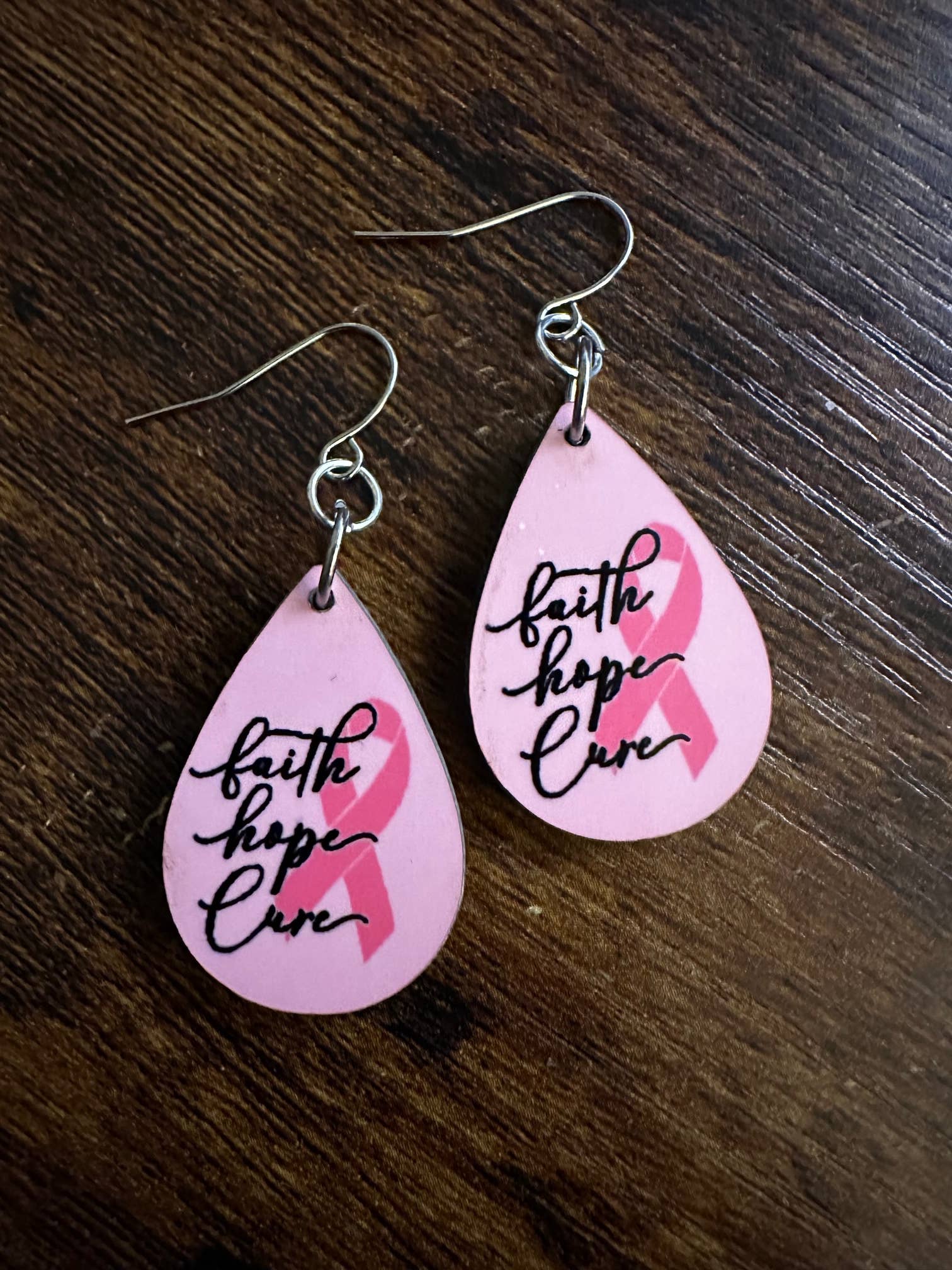 Shades Jewelry & Gifts - Wholesale Dangle Earrings - Faith, Hope, Cure Breast Cancer Awareness Earrings1