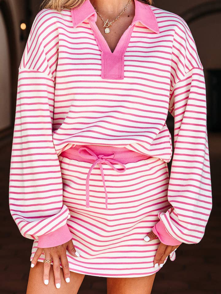 Stripe Collared V-Neck Pullover and Skort Set and other Purchase Wholesale skort set. Free Returns & Net 60 Terms on Faire trending on Faire.