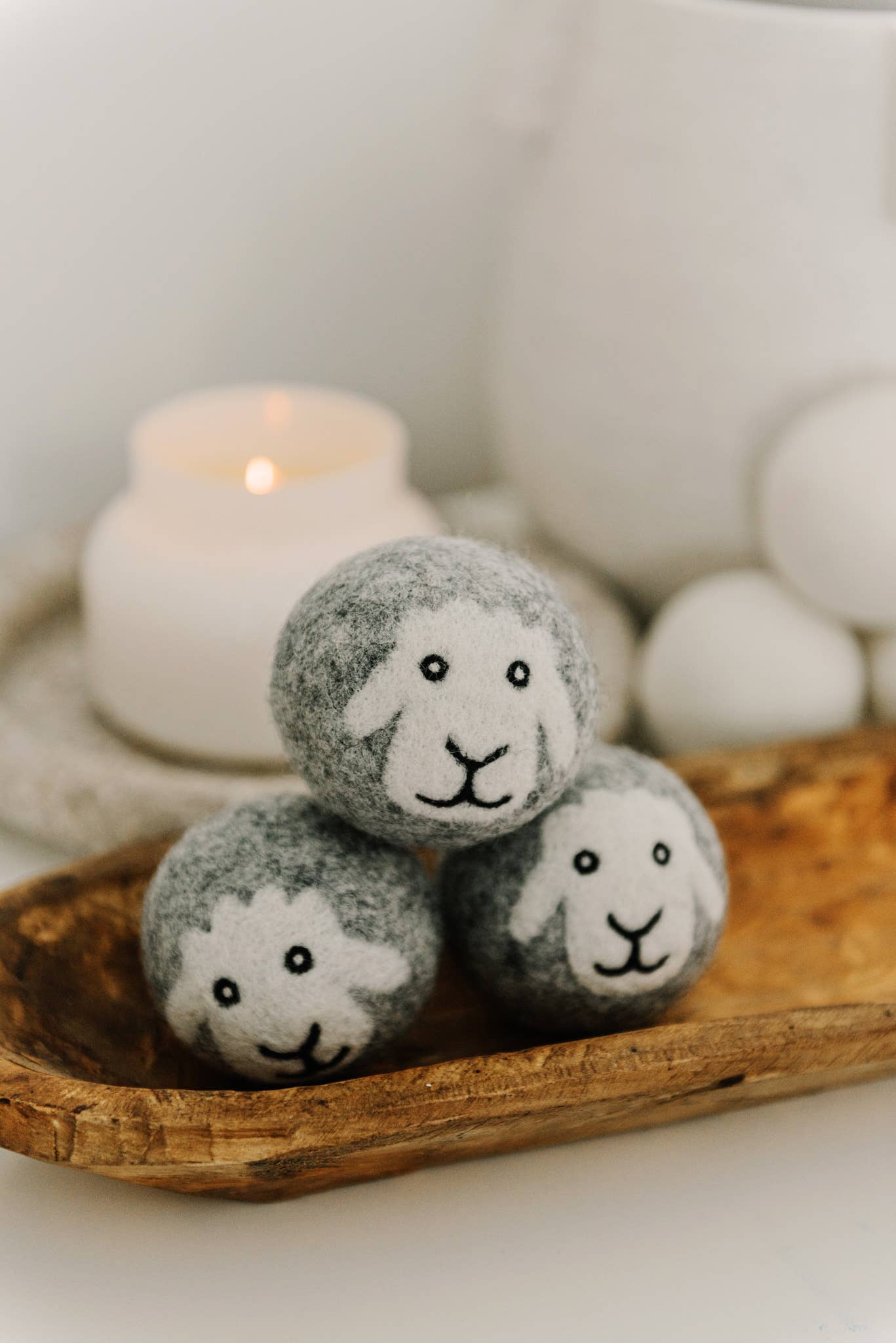 Mama Moon Boutique LLC - Wholesale Dryer Balls - "Smiling Sheep" Hand-Felted 6-Pack Wool Dryer Balls5