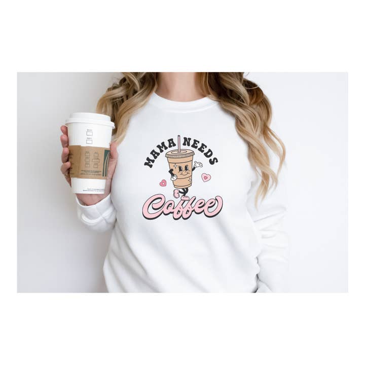 Wild Indigo – wholesale Sweatshirt med tryck - Dam – Mamma Behöver Kaffe Vintage Retro Crewneck1