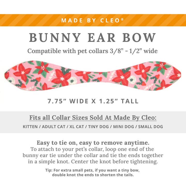 Made By Cleo - Wholesale Pet Collar - Cat - "Winter Blooms - Pink" - Cat Collar & Bunny Ear Bow Set