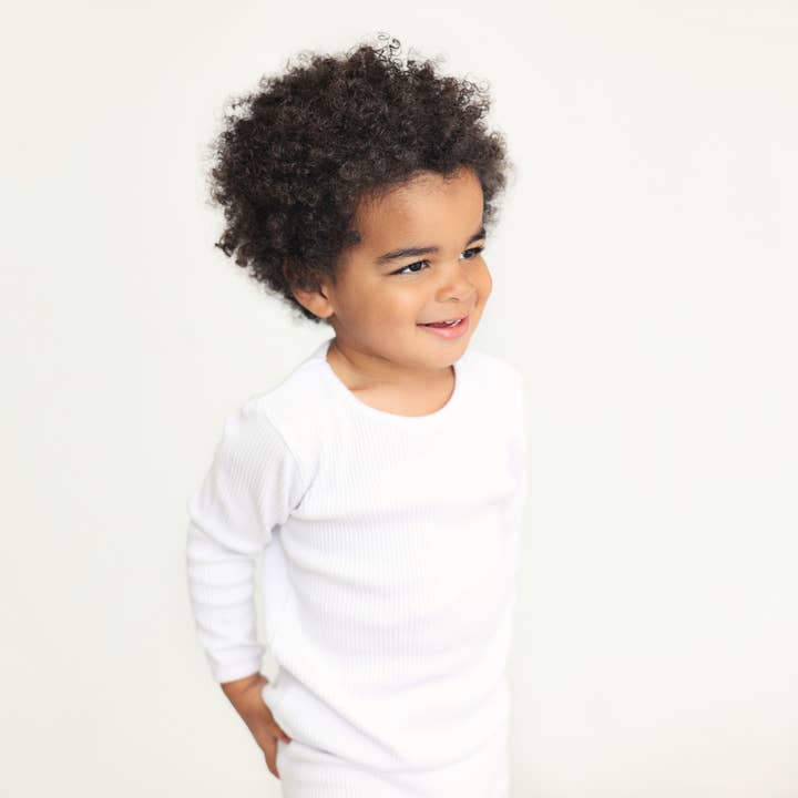 DreamBuy – wholesale Sleepwear set – Kids – White Ribbed Lounge Set Unisex Pyjama 2 Piece7