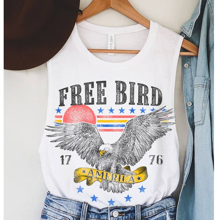 FREE BIRD AMERICA MINERAL GRAPHIC TANK TOP for wholesale by HRTandLUV