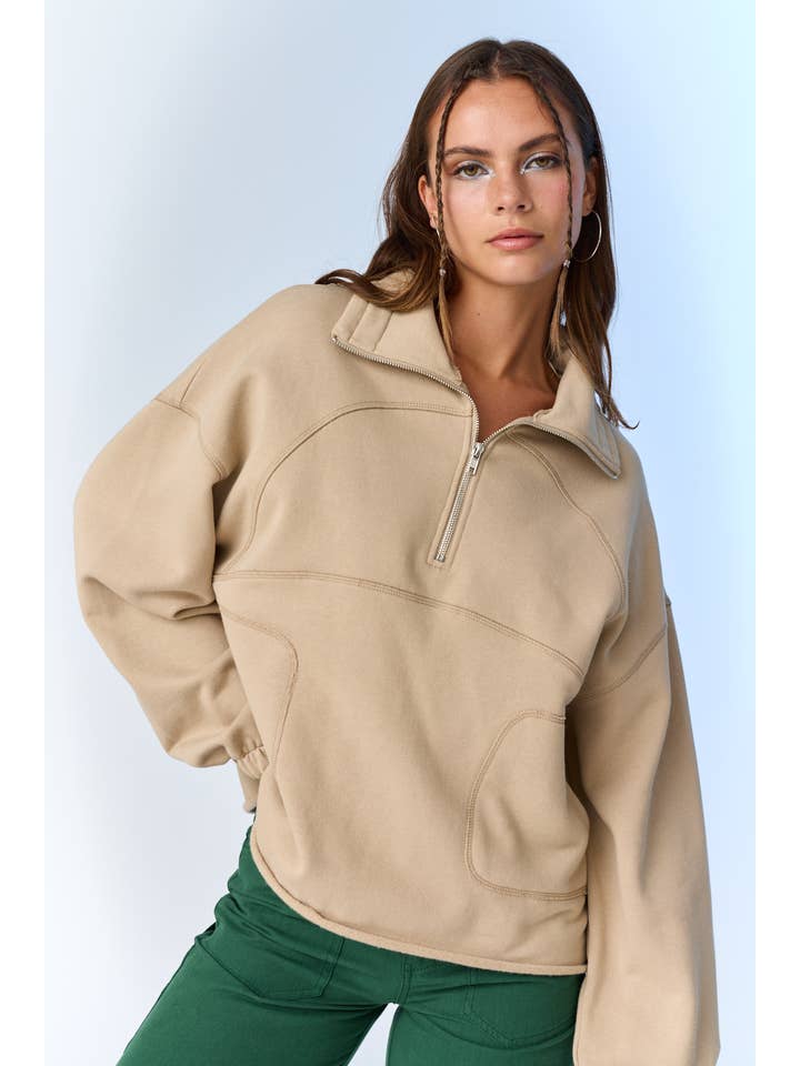 Black PT17524 - Raelyn Oversized Half-Zip Top for wholesale on Faire