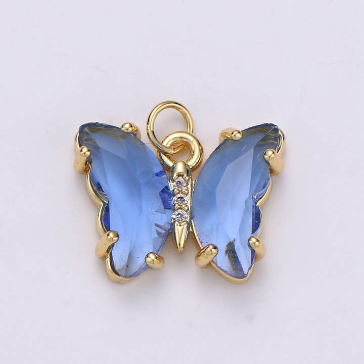 Charm de Mariposa con Micro Pavé de CZ en Acrílico Azul, Verde, Lavanda, Púrpura Relleno de Oro de 24K | M-377 - M-380 para venta al por mayor de Aim Eternal