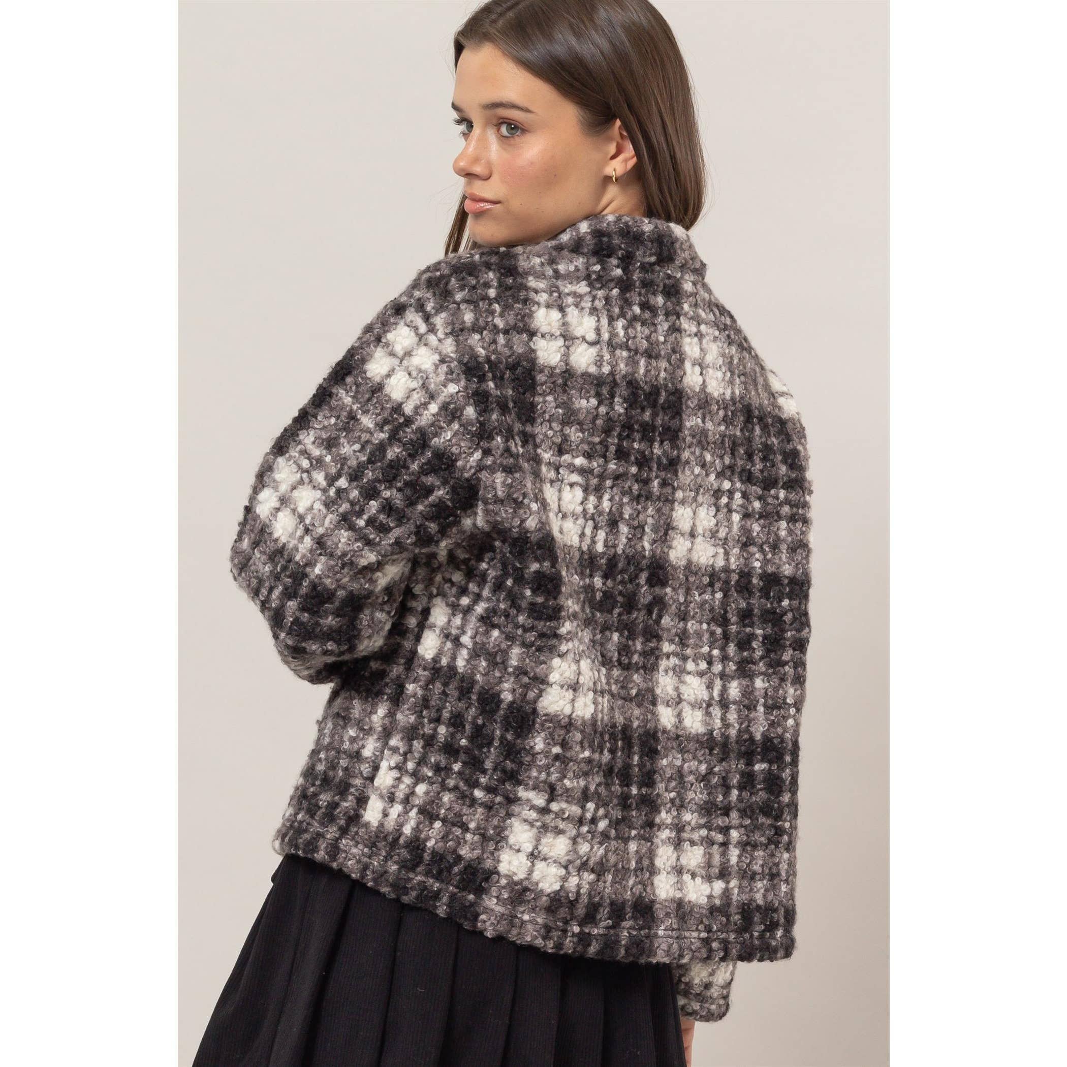 BLACK Plaid Boucle Jacket for wholesale on Faire3