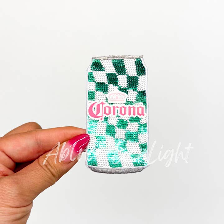 ABLNco - Wholesale Patch - Checkered Green Corona Beer Sequin Patch