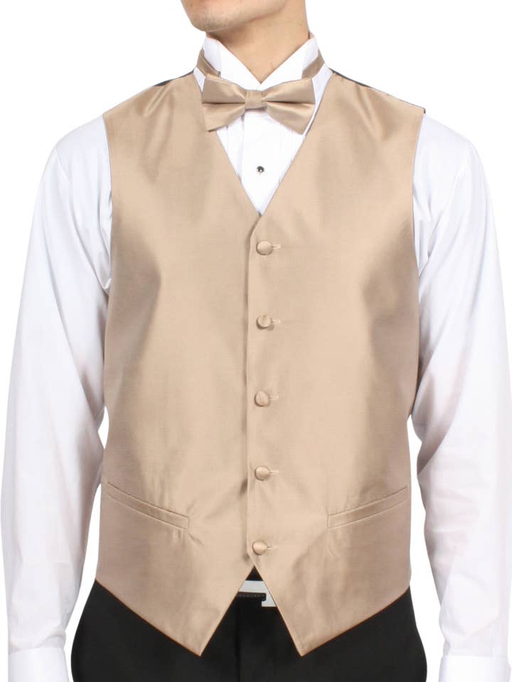 Ferrecci Mens PV450 - Champagne with Black Back Adjustable Textured Vest Set for wholesale by Ferrecci