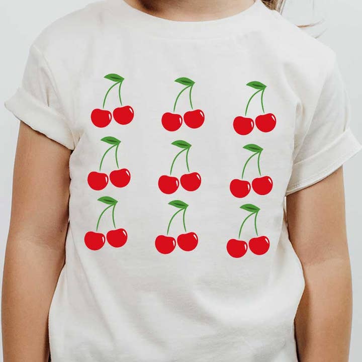 T-shirt Gráfico Infantil Cherry Grid por atacado de Kids By Kissed Apparel