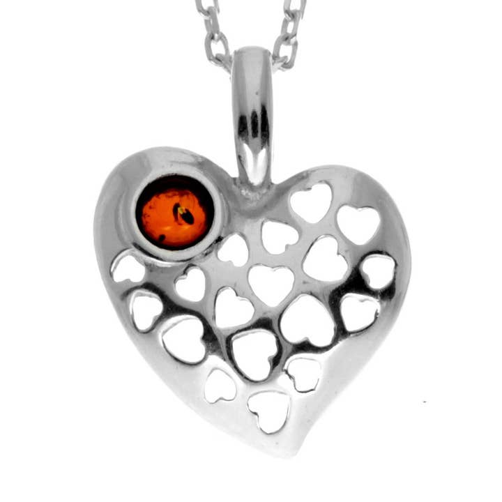 Kleiner Herzanhänger aus 925er-Sterlingsilber und echtem baltischem Bernstein — AA248 für den Großhandel von SilverAmber Jewellery