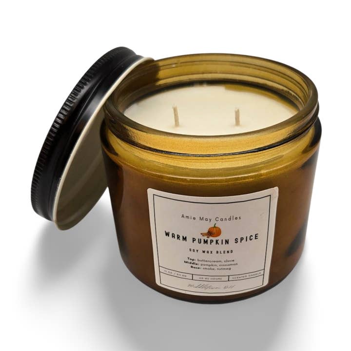 Warm Pumpkin Spice Double Wick Scented Candle for wholesale by Amie May Candles
