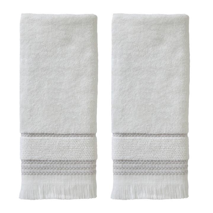 Casual Fringe 2-Piece Cotton Hand Towel Set, White for wholesale by SKL HOME