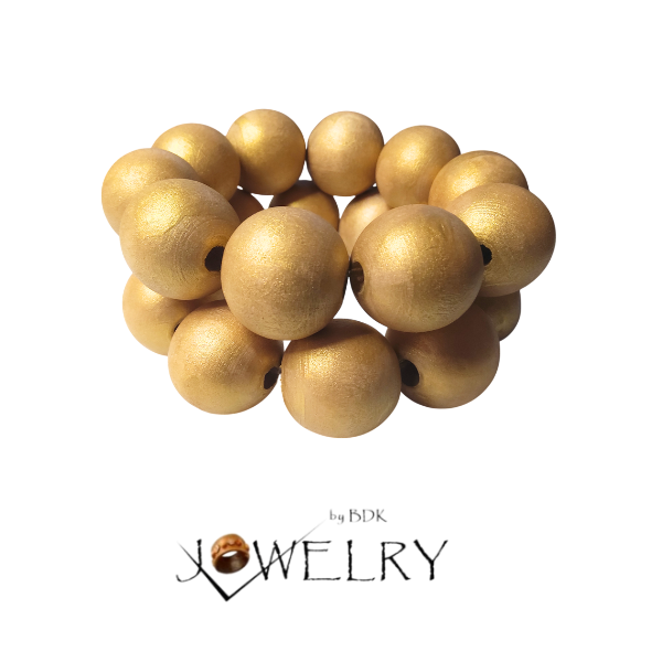 Jewelry By BDK - Wholesale Beaded Bracelet - Gold 25MM Wood Beaded Stretch Bracelet2