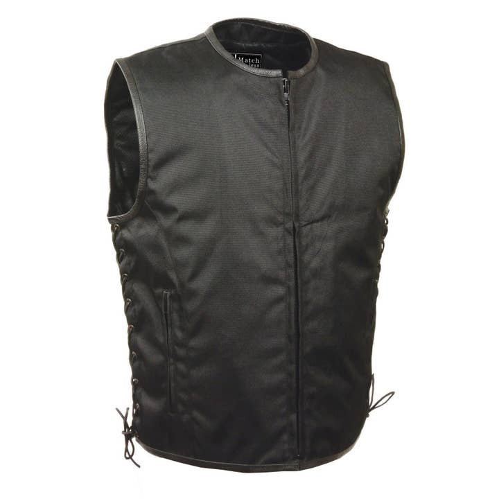 Men's Motorcycle Apparel Leather Side Lace Zipper Front Vest for wholesale by Matchless York