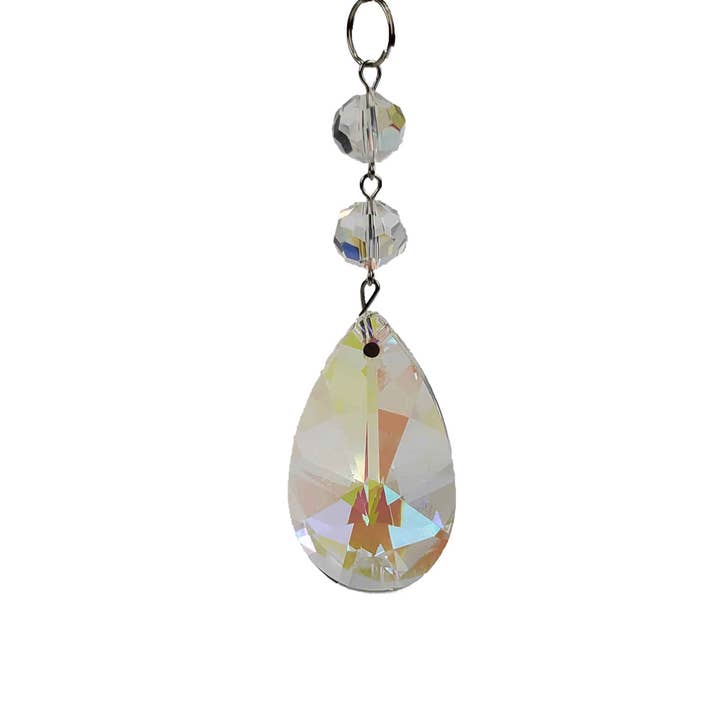 3" AB Crystal Faceted Teardrop Pendalogue Ornament - 50MM for wholesale by Decor N Beyond