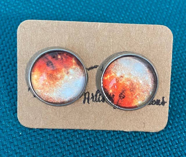 SMA Artistry Creations - Wholesale Stud/Post Earrings - 12mm Galaxy design glass cabochon stud earrings13
