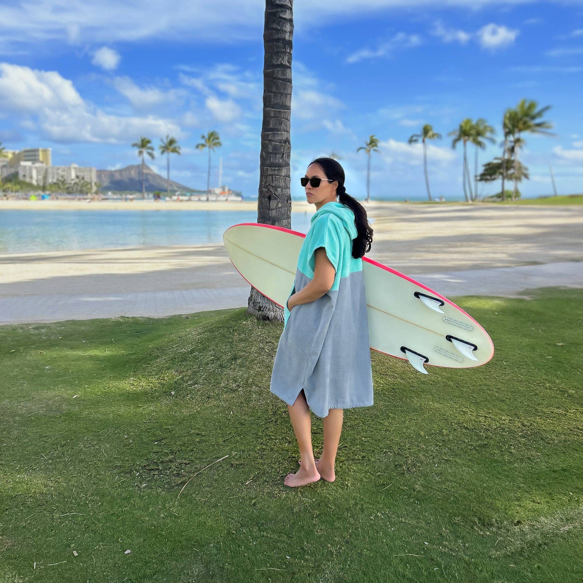 REMOVED BRAND - Wholesale Poncho - Unisex - Terry Velour Surf Poncho (Turquoise/Gray)7