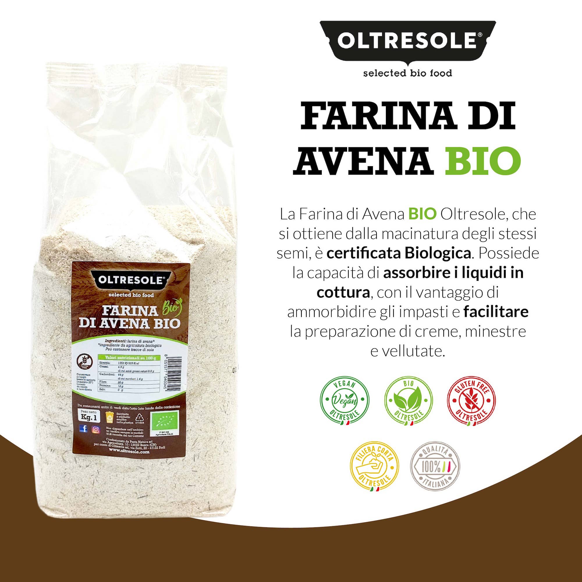 Oltresole - Wholesale Gluten-Free Flour - ORGANIC WHOLE OAT FLOUR 1 Kg3