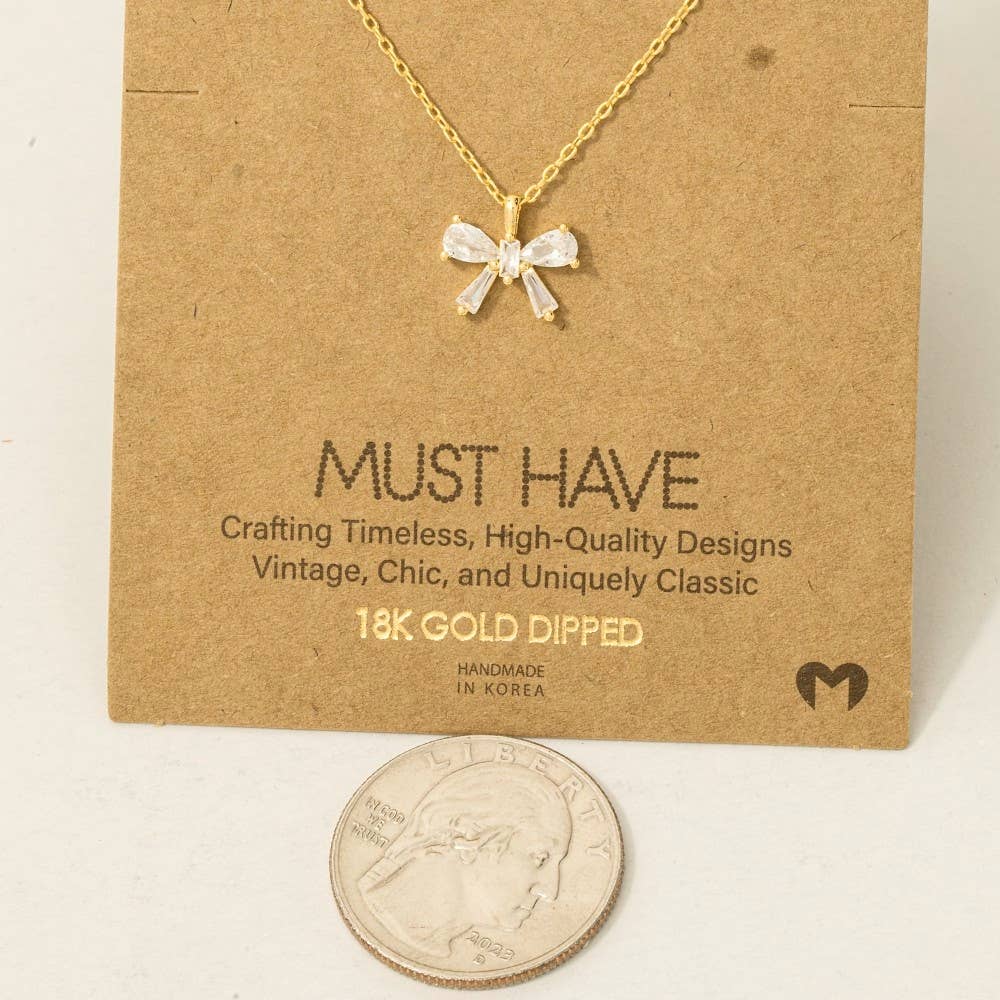 Fame Accessories - Wholesale Pendant/Charm Necklace - Rhinestone Ribbon Bow Pendant Necklace2