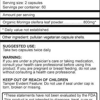Simple Life Nutrition - Wholesale Oral Supplement/Vitamin - Organic Moringa Capsules - 800mg, 120 ct