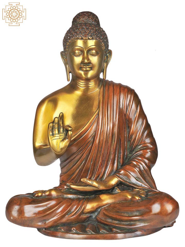 15" Buddha i fortolkende kropsholdning i messing | Håndlavet for engroshandel hos Exotic India Art