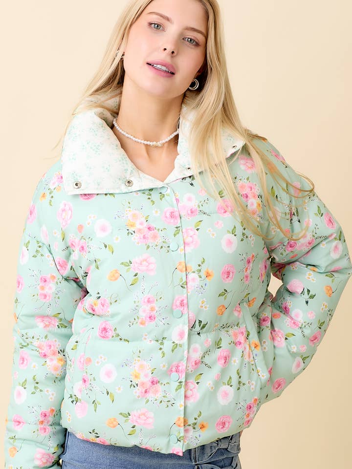 🌸Floral Reversible Puffer Jacket – Cozy Pastel Winter Bloom for wholesale by Main Strip