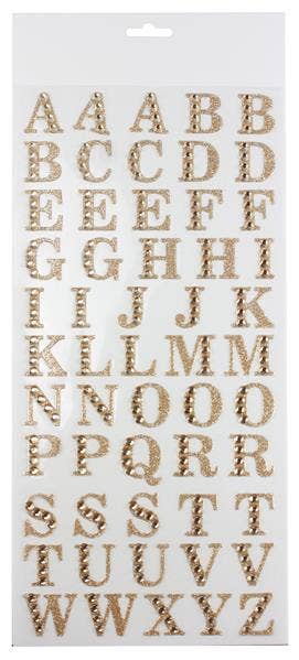 General Wholesale Inc - Wholesale Craft Supplies - 1"RHINESTONE LETTER STICKER PAGE - GOLD - MD0316080