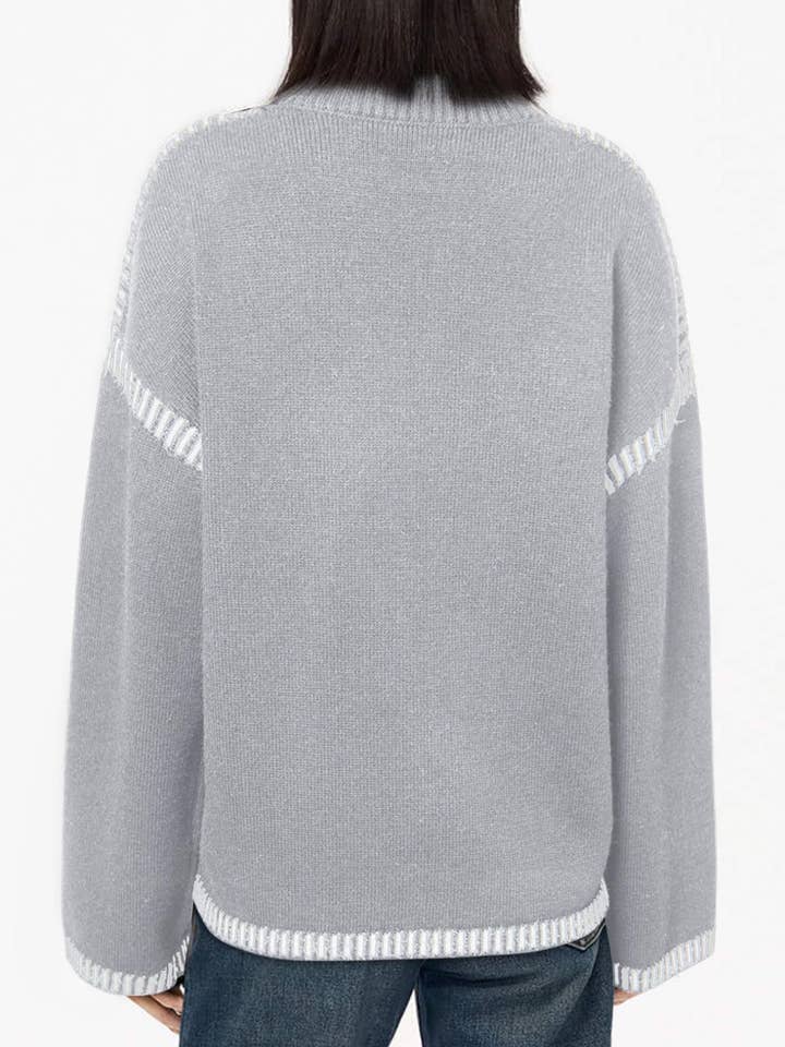 Rosa Clothing - Wholesale Knit Sweater - Women's - Contrasting Cable Knit Pullover Sweater6