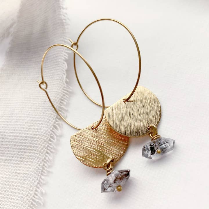 Hoop and Semi Circle Earrings with Quartz Stones for wholesale by Rose and Della
