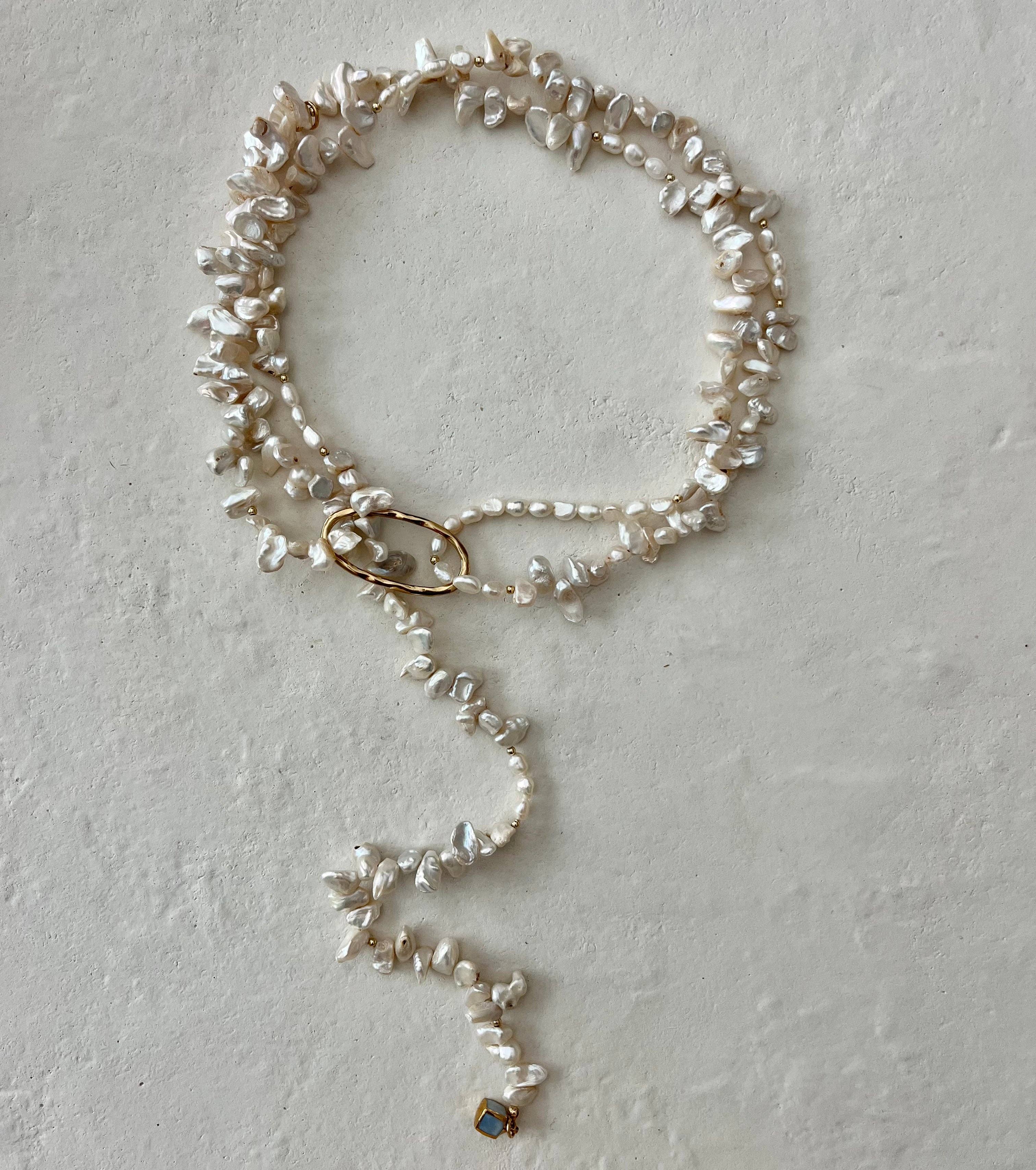 House of Olia - Wholesale Kralen/parelketting - Piedra Pearl Lariat halsketting gevuld met goud1