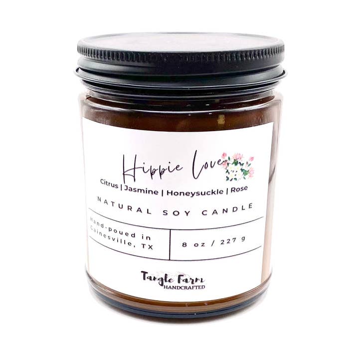 Hippie Love Soy Candle for wholesale by Tangle Farm Handcrafted