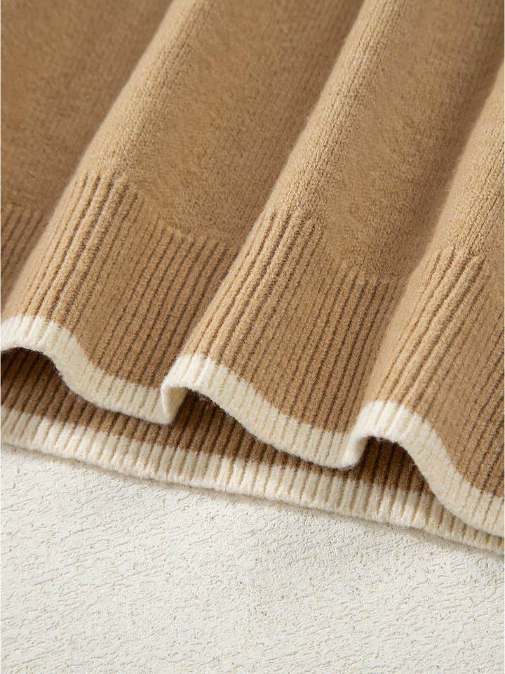 Tan Ava Cuff Contrast Trim Sweater for wholesale on Faire14