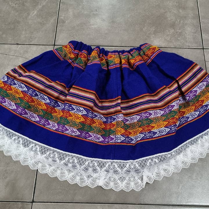 MODA LATINA - Venta al por mayor Falda - Niños - falda colorida de tela peruana, falda multicolor para niñas2