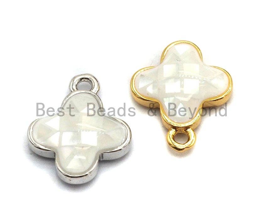 BestBeads&Beyond - Wholesale Individual Charm/Pendant - 100% Natural White Shell Clover Pendant/charm White Gold Silver Charm, Shell Flower Pendant, Shell Jewellery, 10x13mm,SKU#Z3310