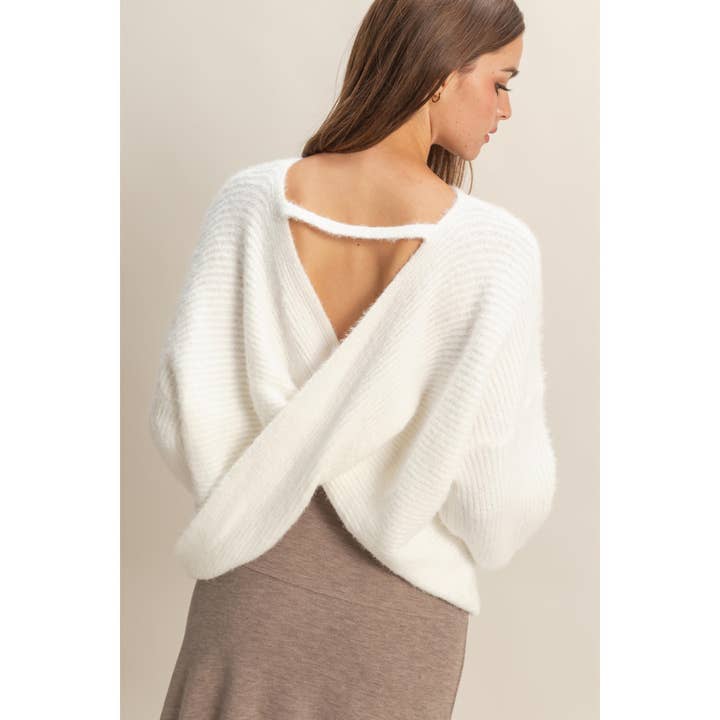 HYFVE - Wholesale Knit Sweater - Women's - Oversized Fuzzy Sweater With Back Twist Detail4