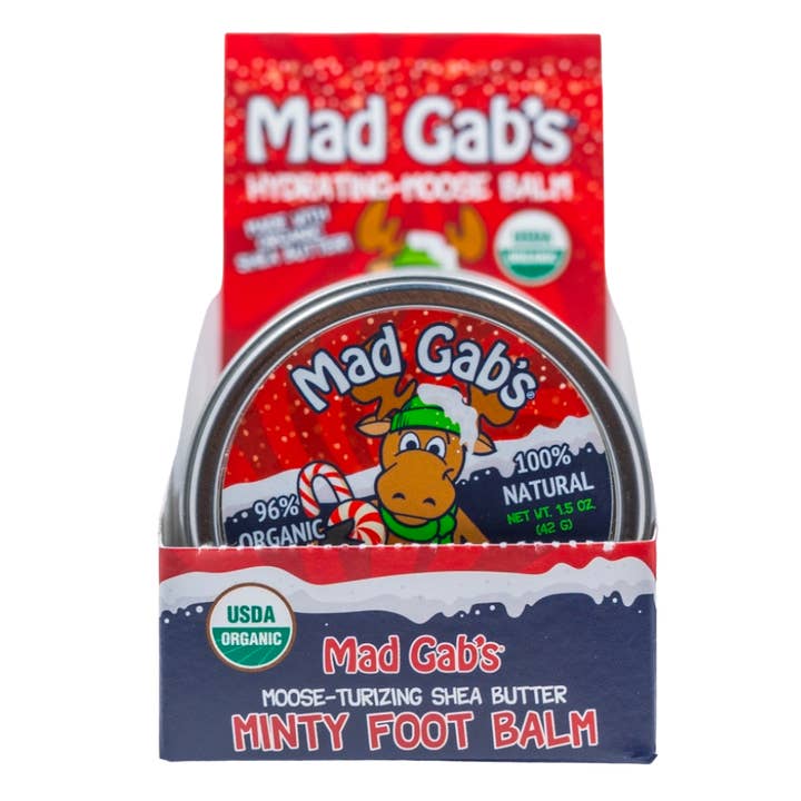 6pc Organic Holiday Moose Minty Foot Balm Display for wholesale by Mad Gab's