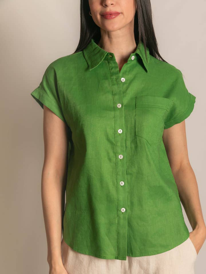 P.CILL Linen Relaxed Short Sleeve Button Up Shirt for wholesale by P. CILL