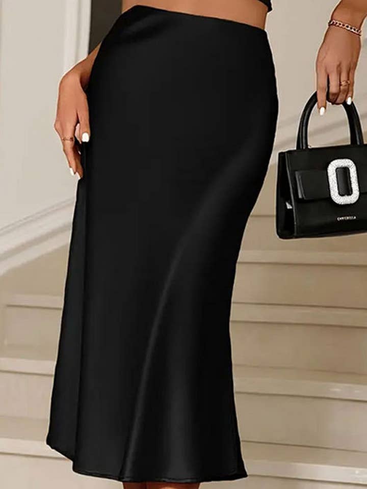 NINEXIS - Wholesale Skirt - Women's - CWBLS0432_ELEGANT SOLID COLOR A-LINE SATIN SKIRT5