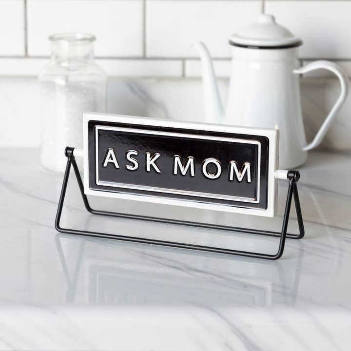 Funny Metal Flip Sign "Ask Mom/Ask Dad" for wholesale by VIP Home & Garden
