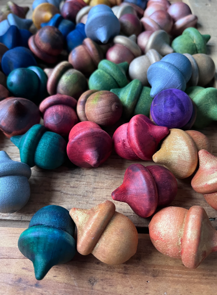 BlueCyanGirl - Wholesale Decorative tabletop object - Rustic Acorns Wooden Hand Painted Spring Mystery Mix 2